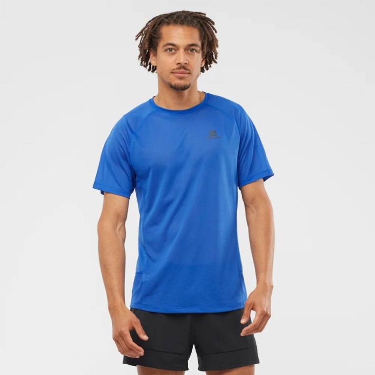 Camiseta Salomon Cross Rebel Curta Sleeve Masculino Azuis | PT K56912